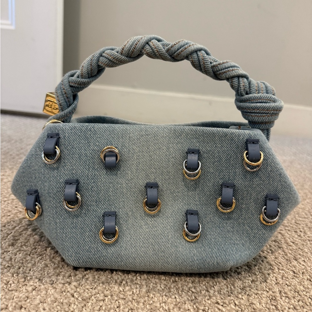 Ganni Mini Bou Denim Clutch & Crossbody Bag with Charms - Picture 9 of 12